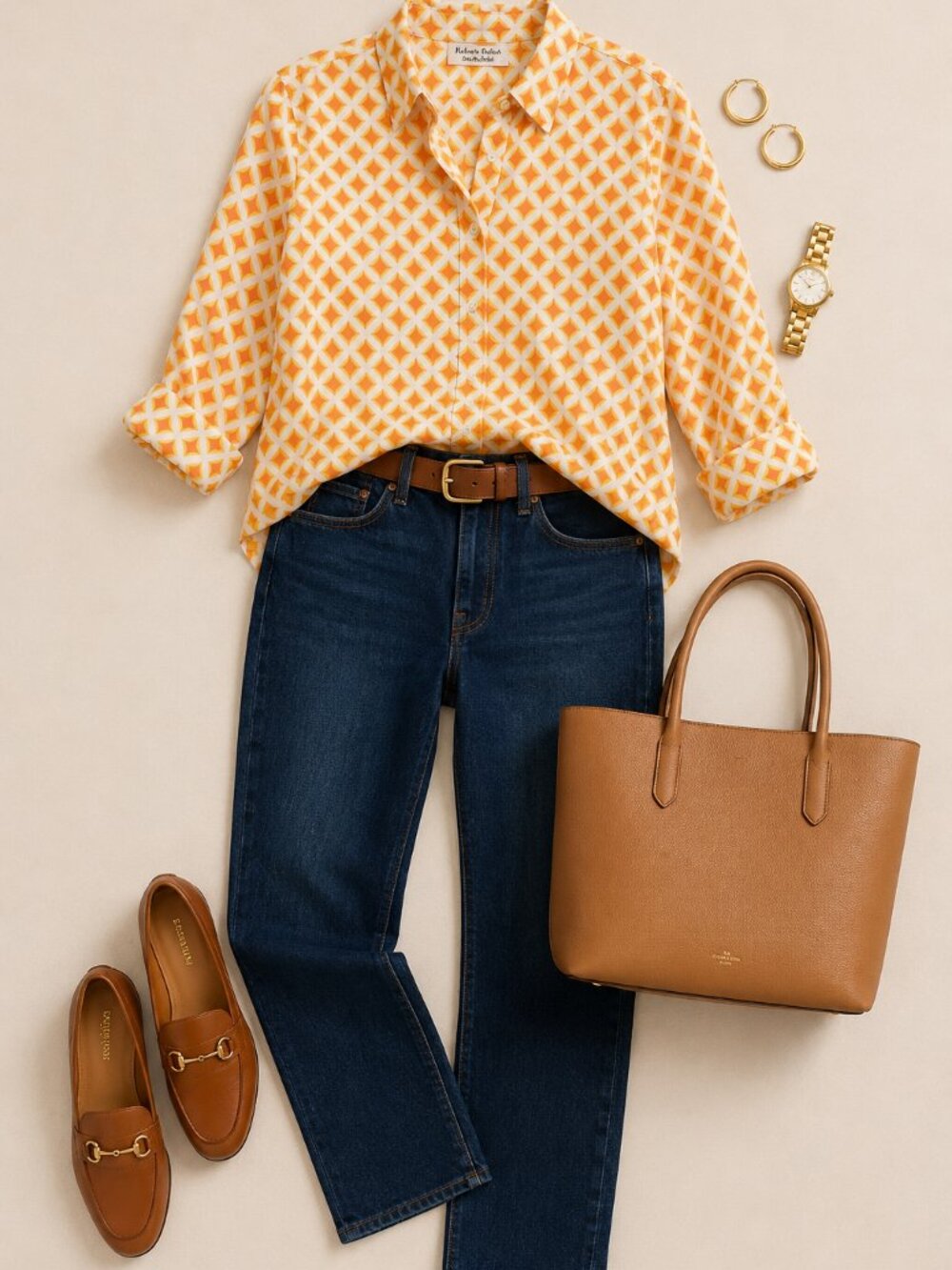 Roberta Roller Rabbit Button Down Shirt M Orange Geometric Cotton Roll Tab Sleev